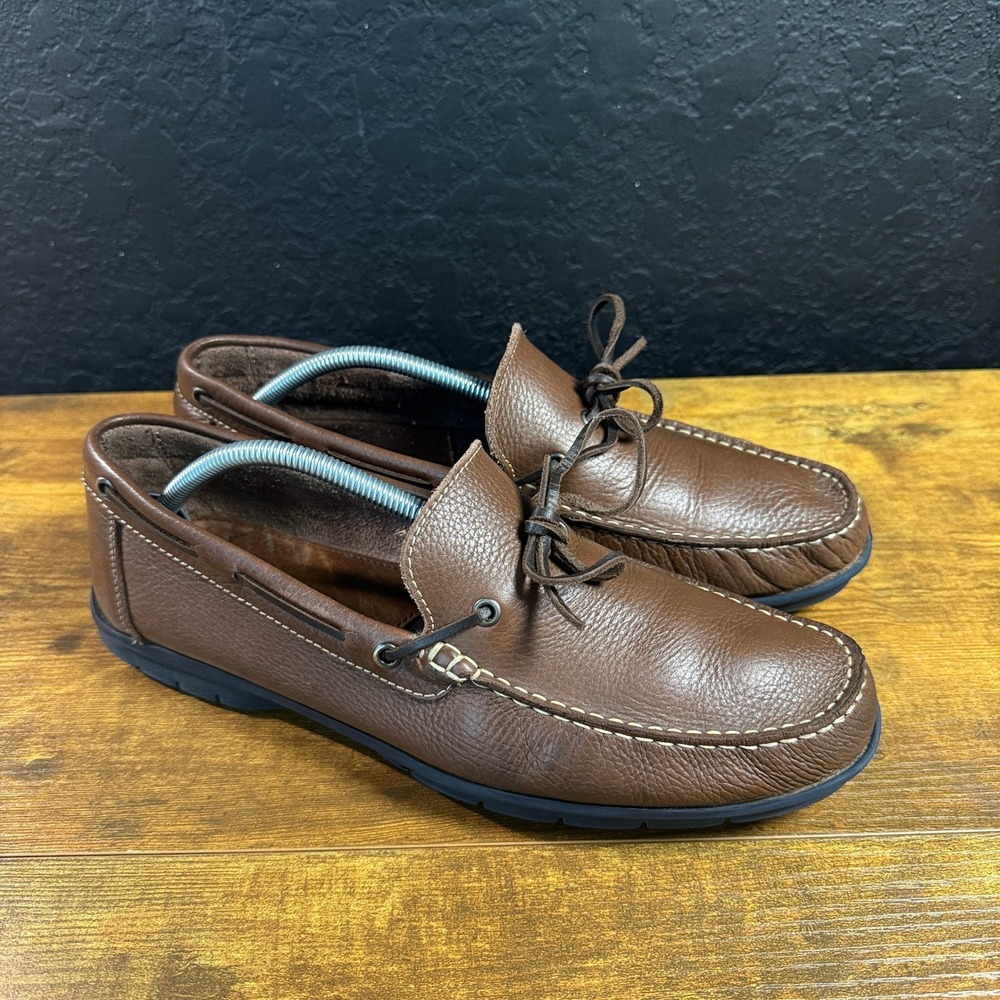 Sandro Moscoloni Pebbled Leather Brown Boat Shoe Loafer Mens 10.5